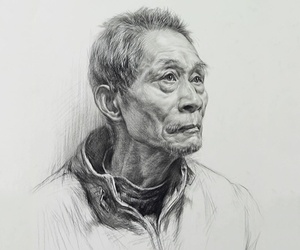 素描头像—四分之三侧偏瘦男老年
